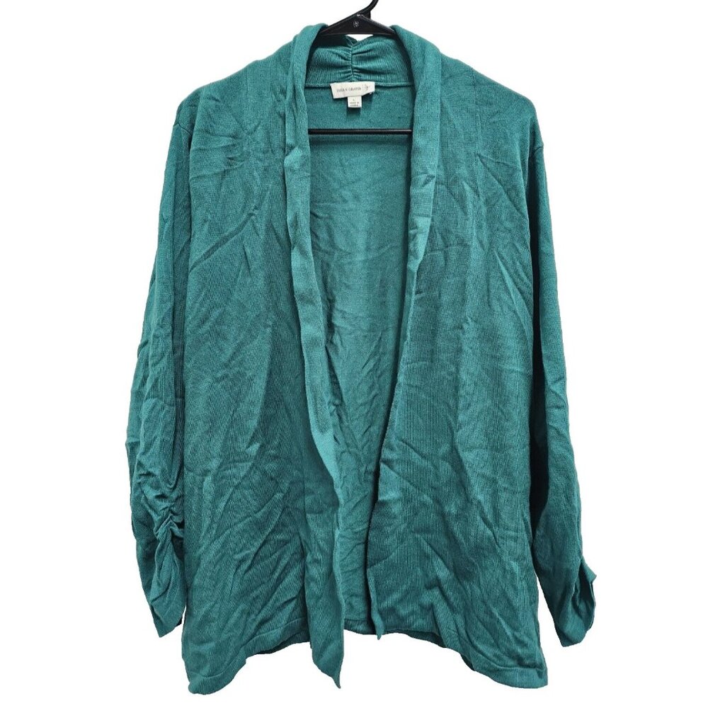 Susan Graver Womens Cardigan Large Teal Longline Open Minimalist Capsule